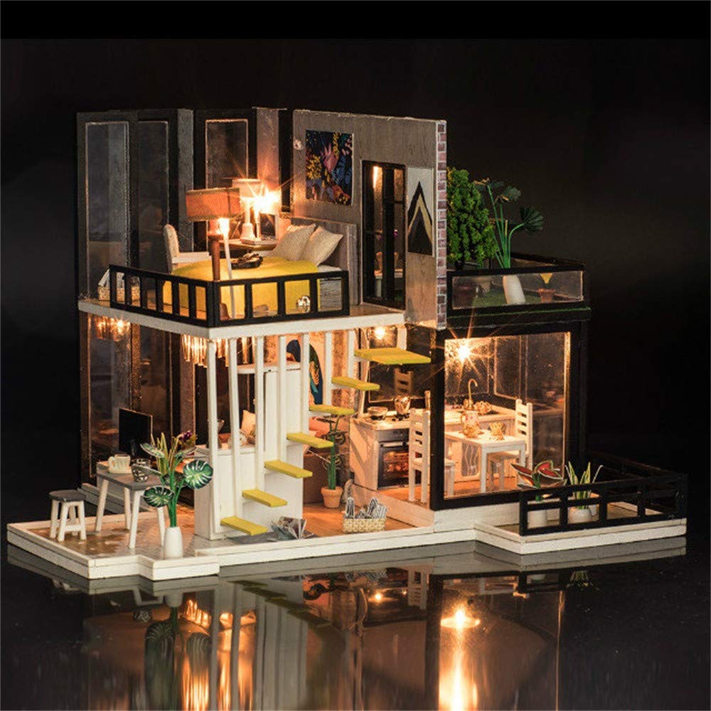 Aimik DIY Dollhouse Wooden Miniature Furniture Kit With LED 3D Puzzle