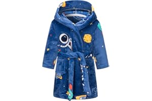 Childlike Me Boys Fleece Bathrobe Hooded Toddler Soft Fuzzy Robe for Kids 2-16 Years