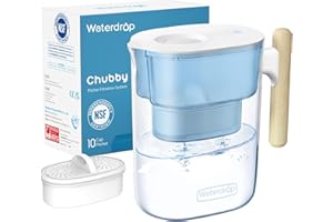 Waterdrop 200-Gallon Long-Life Chubby 10-Cup Water Filter Pitcher with 1 Filter, NSF Certified, 5X Times Lifetime, Reduces PF