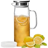 hjn Glass Pitcher with Lid Glass Water Carafe with Handle, Fridge Water Jug Cold or Hot Beverages, Iced Tea, Milk, Juice 1500ml/51oz & aluminium lid