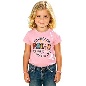 MODNTOGA Toddler Girls First Day of School Shirt I'm Ready for Pre-K Graphic T-Shirt Little Kids Short Sleeve Summer Tee Tops