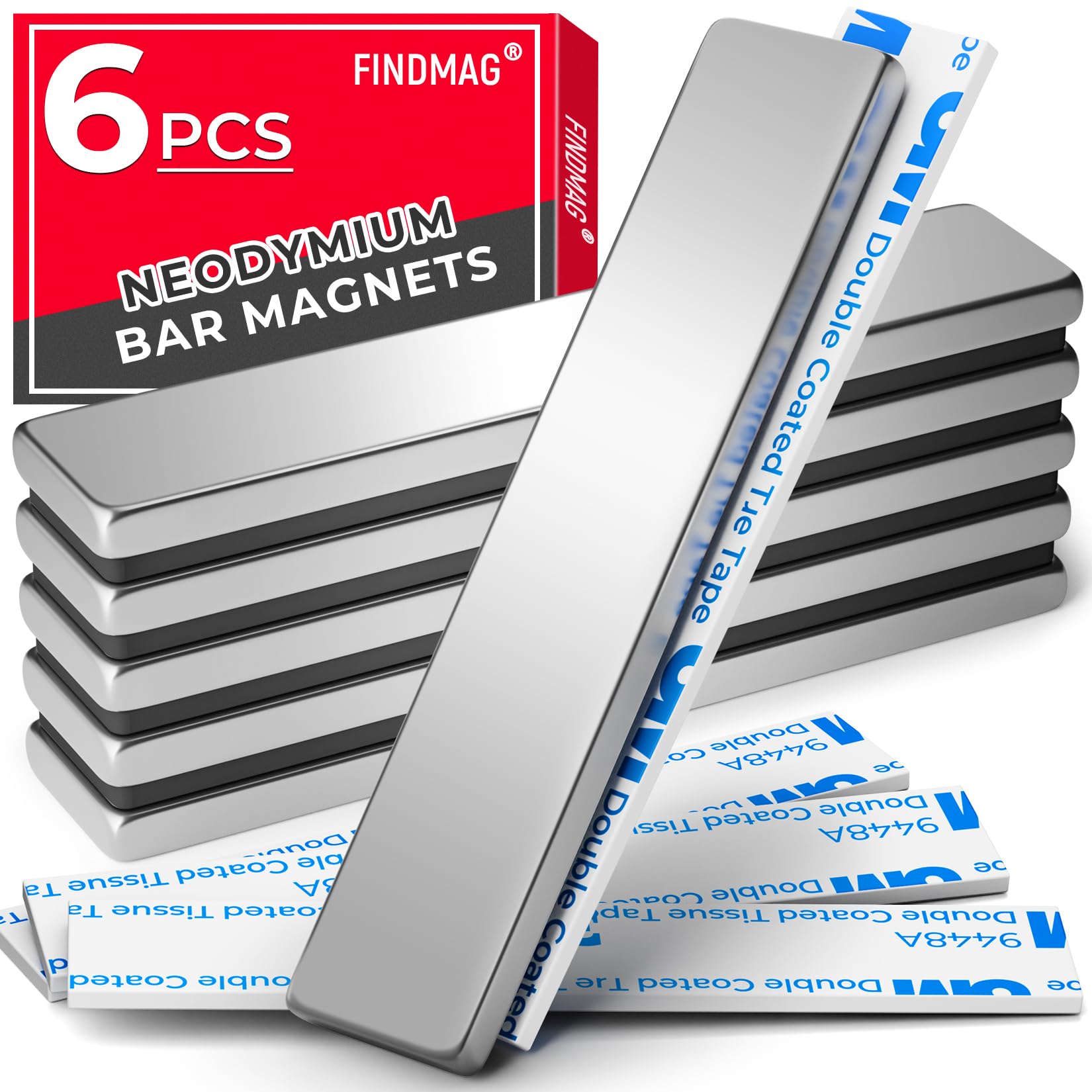 FINDMAG 6 Pack Powerful Neodymium Bar Magnets Rare