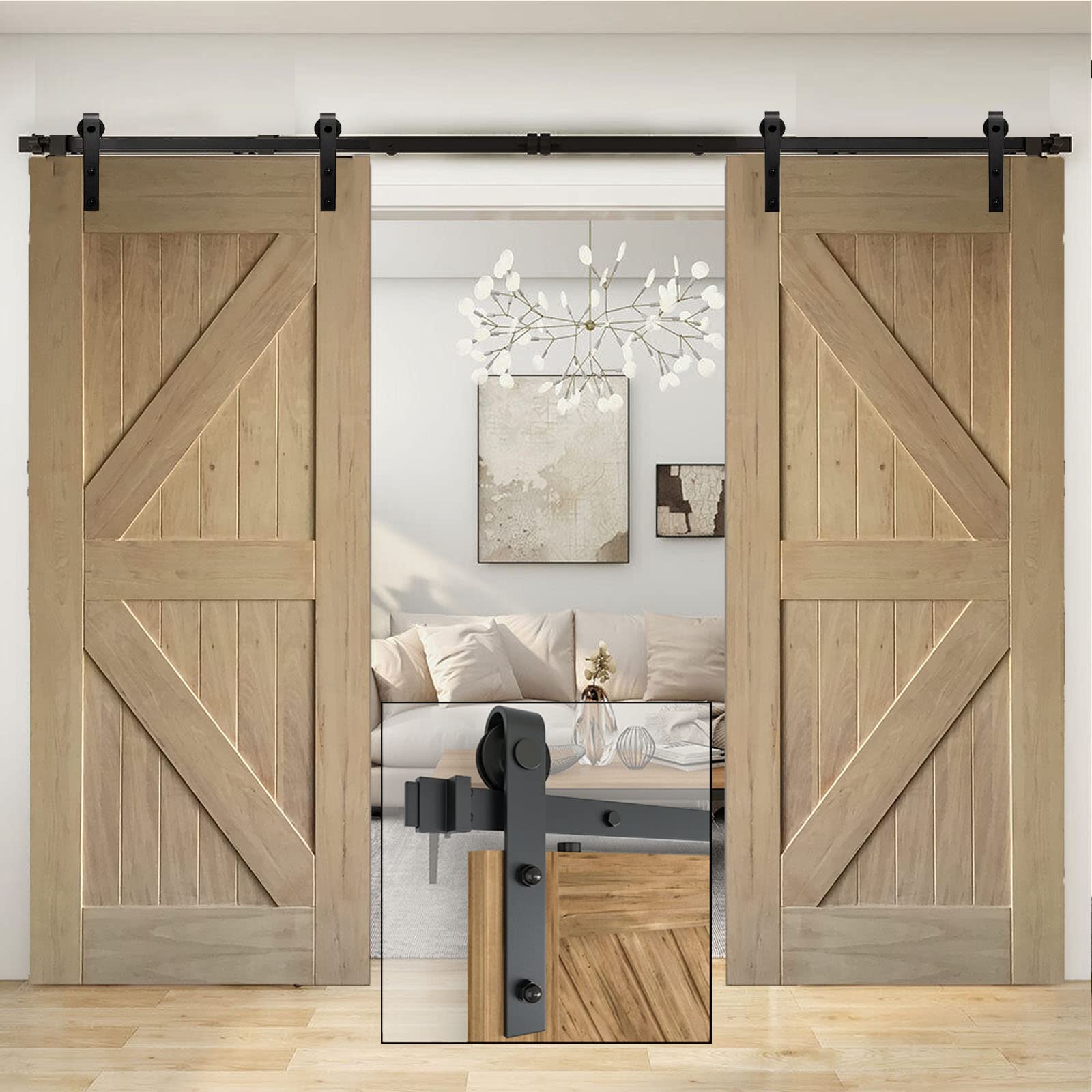 Double Barn Door Sliding Kit - 8.2FT/250cm Sliding Track Barn Door Hardware Kit for Indoor/Outdoor Use
