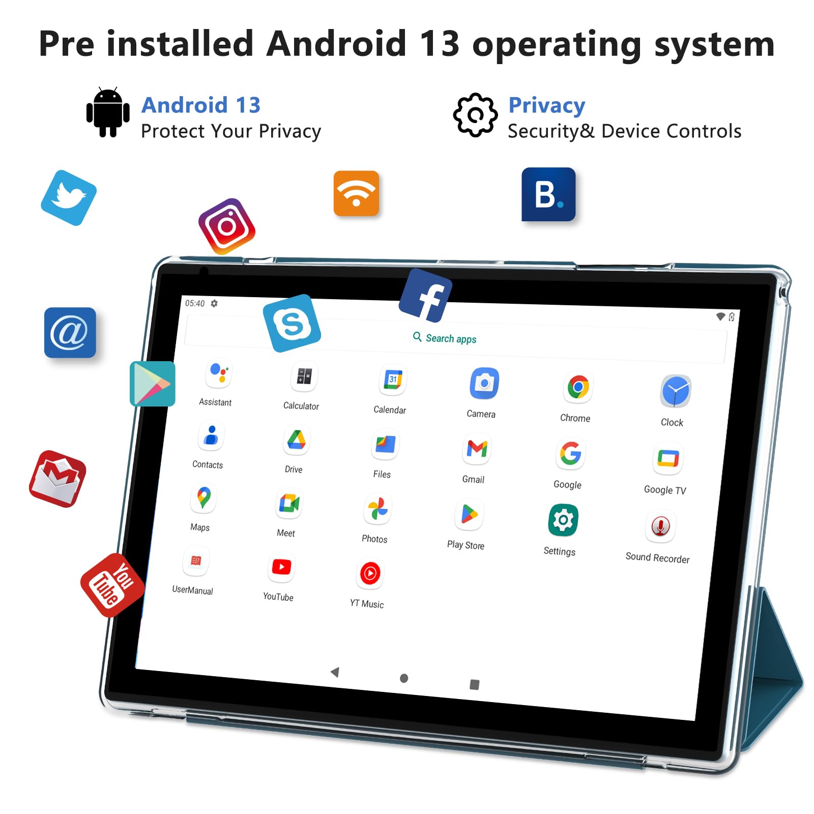CUPEISI Android 13 Tablet, 10.1 Inch 8GB RAM+64GB ROM Tablet with Keyboard Case Mouse Stylus, 2.0GHz Quad-Core Processor, 8MP Dual Camera Tableta, 10'' HD 5G Wi-Fi 6 BT Tab PC