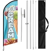 QSUM Ice Cream Flag, 11FT Windless Feather Flag with Aluminum Alloy Flagpole, Stainless Steel Ground Stake, Portable Bag, Ice Cream Signs for Business Advertising