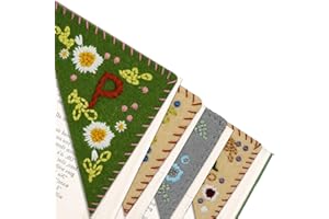 GENERIC Dalianlc 26 Letters Personalized Hand Embroidered Corner Bookmark Cute Flower Embroidery Corner Book Marker Handmade Stitched Felt Triangle Corner for Book Reading Lovers Gift (P, Summer)