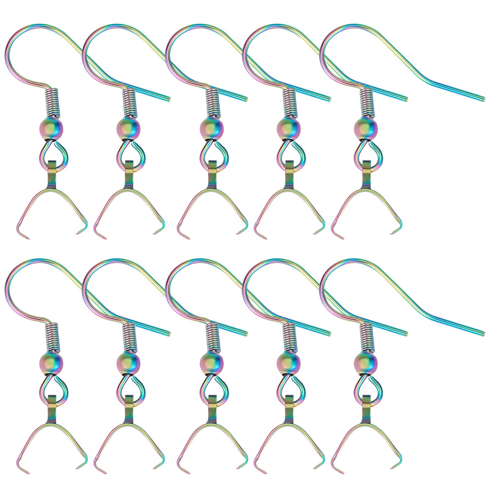 Beebeecraft 1 Box 50Pcs Ear Wire Hooks 304 Stainless Steel Rainbow Color French Earring Hook with Ice Pick Pinch Bails for Women Halloween Christmas DIY Jewelry Making