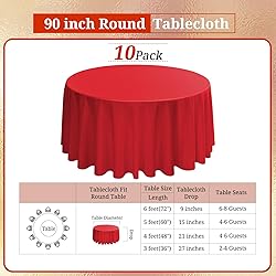 REWOMC 10 Pack Round Tablecloths - 90 Inch, Red