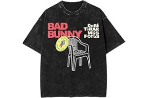 Men's and Women's Retro Short Sleeved Bad Music Bunny T-Shirts Pure Cotton Soft Round Collar Tee 8257