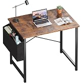 OLIXIS Small Computer Desk, 31 Inch Gaming Desks for Home Office, Brown | Writing Study Craft Work Table, Computer Workstation for Bedroom Small Spaces with Storage Bag