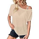 JDEEO Off The Shoulder Tops for Women Sexy Mesh See Through Short Sleeve Summer Shirt