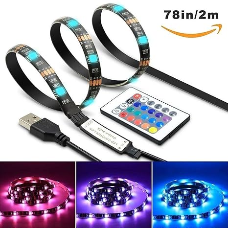 SGM LED TV Backlight Desktop Light Strip USB (2 meter/78 inch) Lighting Kit with 24keys Remote Control (Red)