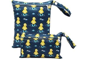 SMARBORE 2 Pack Cute Little Wet Dry Bags for Baby Diapers & Breast Pump Parts, Waterproof Reusable Wet Bag with Handle, Beach Pool Gym Bag Stroller Yoga Toiletries Daycare Organizer, 7.9"*9.8"/5.9"*8.9"