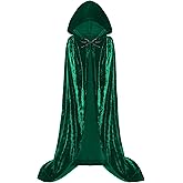 DOOVID Halloween Velvet Hooded Cape Vampire Witch Cape Unisex Adults Long Cloak Cosplay Costume
