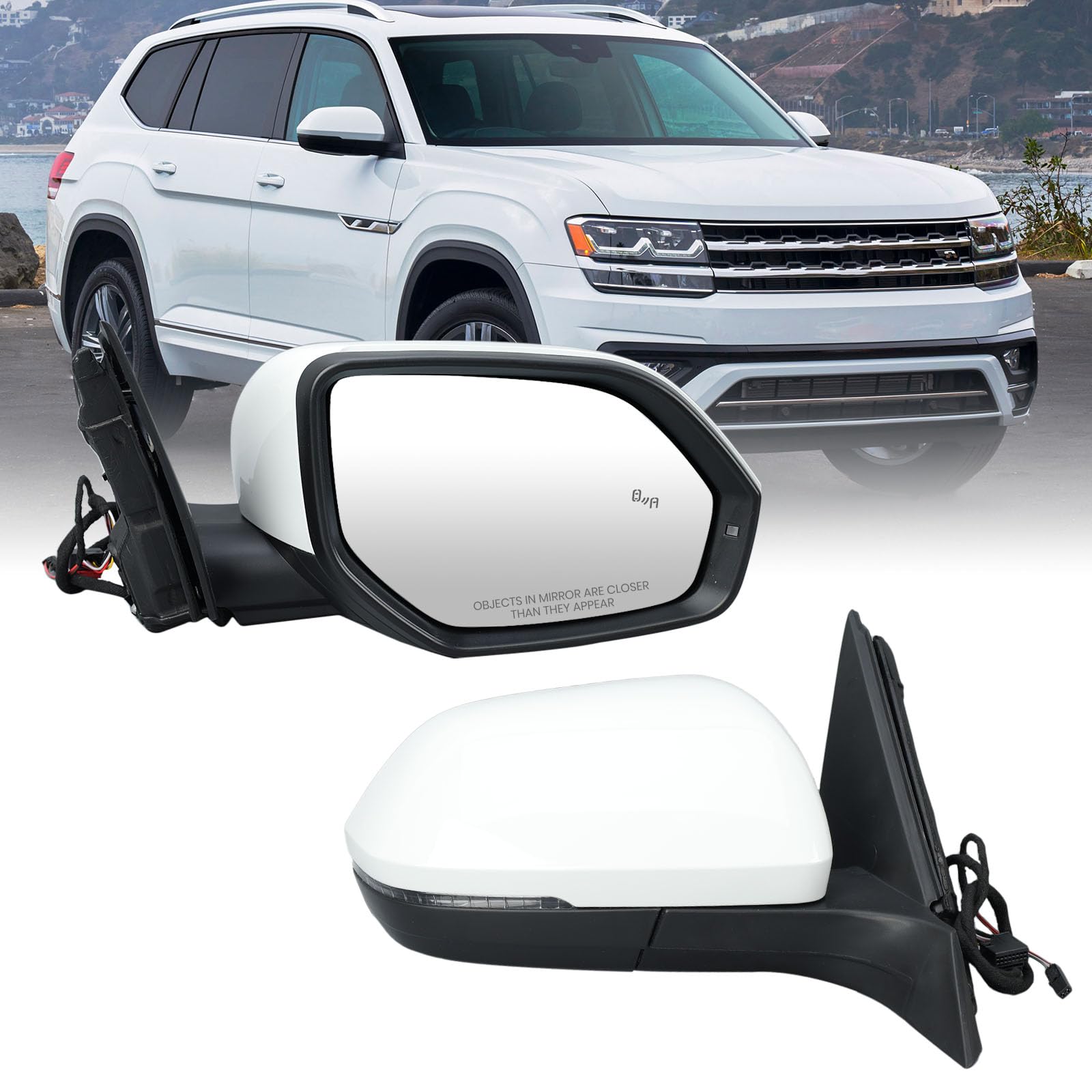 Photo 1 of Right Passenger Side Mirror Compatible with Volkswagen Atlas 2018 2019 2020 2021 2022 2023 2024 Electric with Turn Signal Light Heated with Blind Spot Detection (6+2 Pins White)