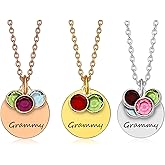 Ida Memory Grammy Necklace Personalized with Grandkids Birthstones – Custom Grandma Jewelry with Birth Month Stones – Christmas or Birthday Gift from Grandkids – Meaningful Keepsake Necklace