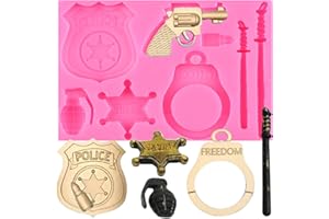 YIHUOMOLDS Policeman Set Silicone Mold Police Badge Fondant Mold for Cake Decorating Cupcake Topper Chocolate Candy Gum Paste