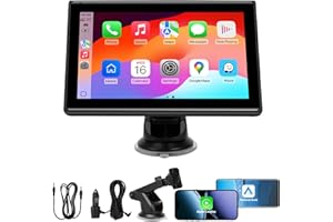 BOAODIFSH 7" Portable Wireless CarPlay Screen for Car – Apple CarPlay & Android Auto, HD Touch Screen Car Stereo, Bluetooth, GPS Navigation, Voice Control, Plug-and-Play with FM/AUX/Mirror Link (Black)