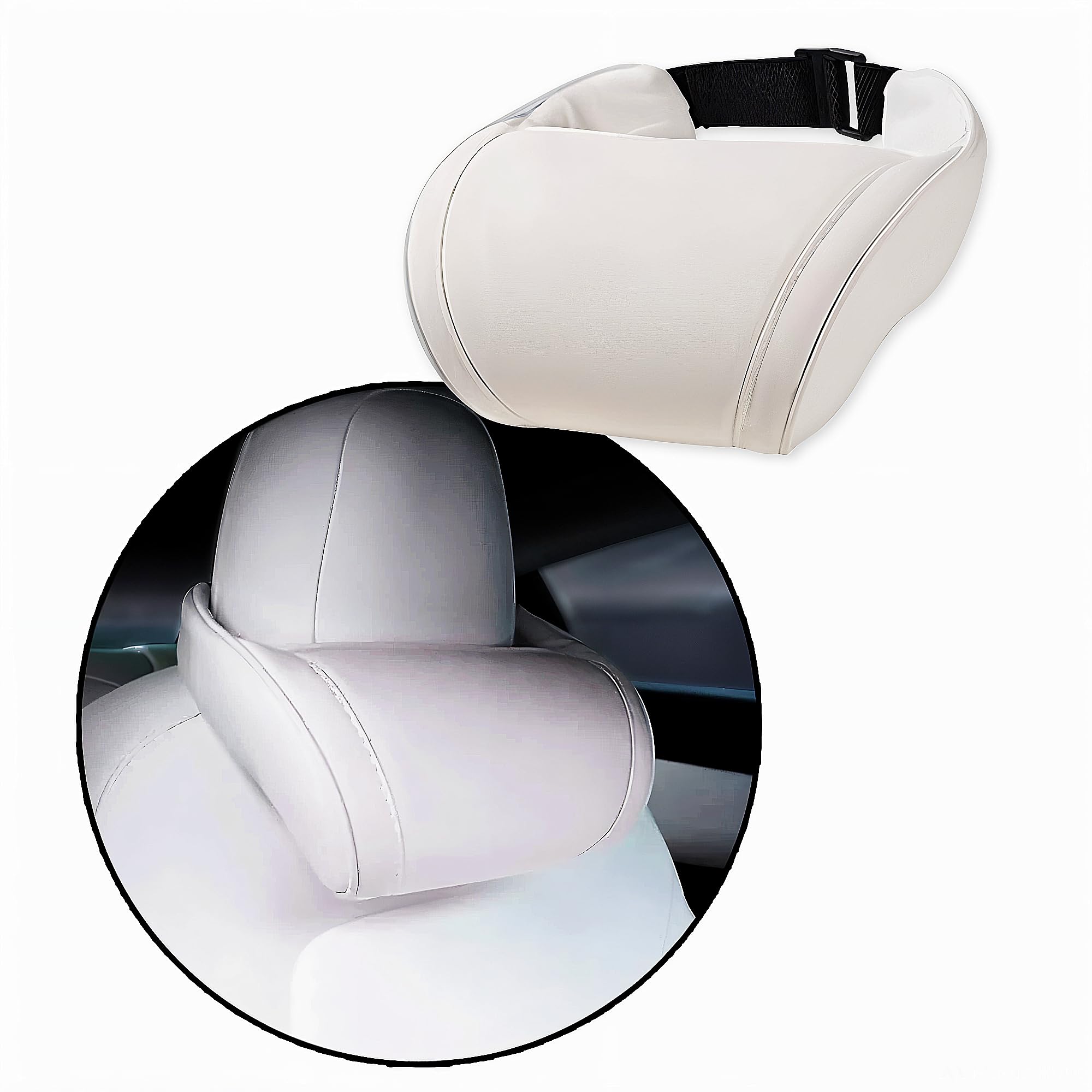 Photo 1 of CoolKo Car Headrest Neck Pillow Support Memory Foam Ergonomic Design Accessory for Driving Seat Fatigue Relief Compatible with Model S X 3 Y & Cybertruck - 1 Piece