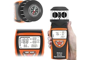Handheld Cup Anemometer, Kethvoz Digital Air Flow Meter Measure Wind Speed up to 42m/s, Test Temperature for Shooting Hunting Paragliding Outdoor Activities