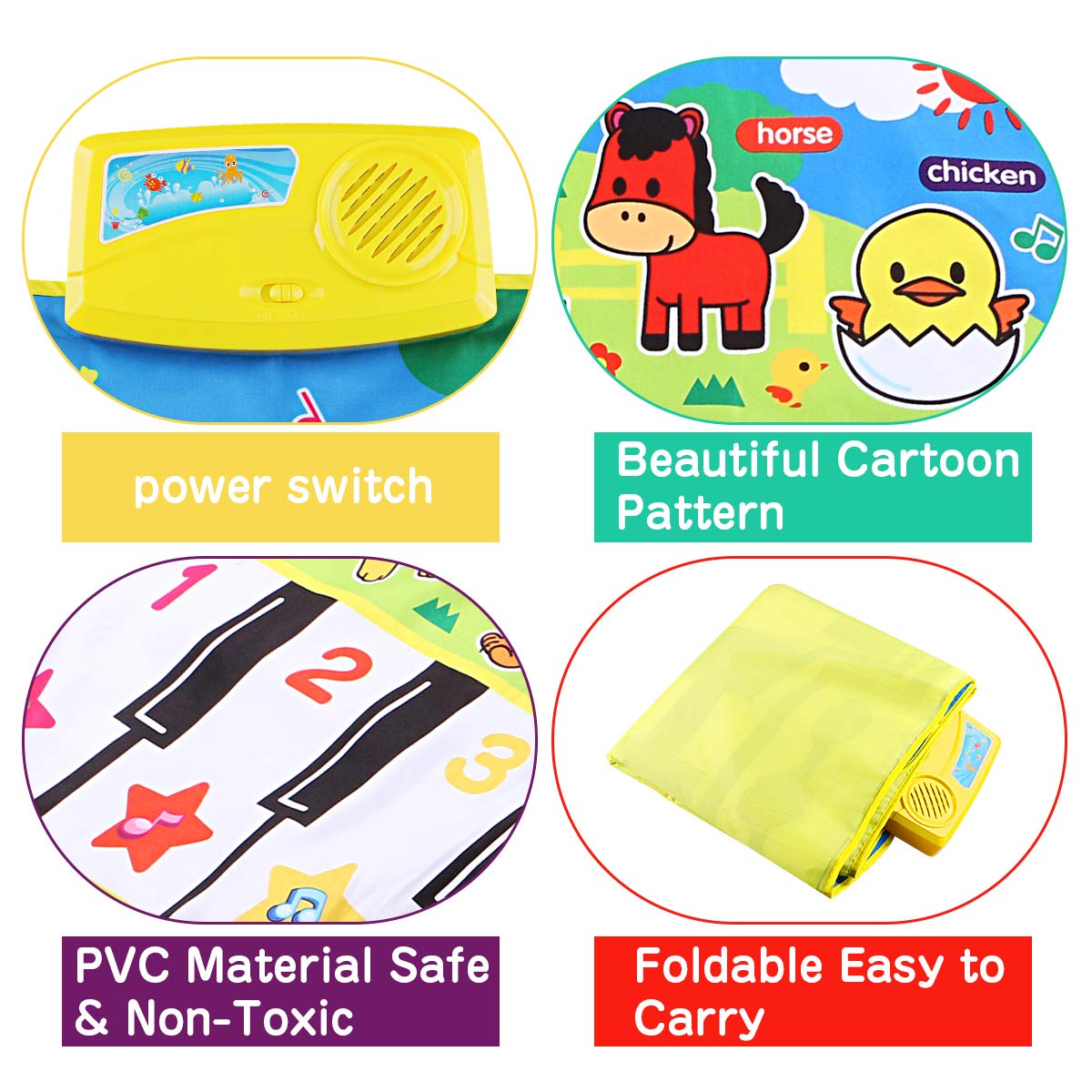 RenFox Musical Mats Keyboard Piano Play Mat Dance Floor Music Mat Animal Blanket Carpet Playmat Early Educational Toys for Kids Baby Toddlers Boy Girl(53.2x23.6 in): Video Games