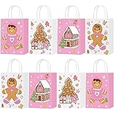 cocokawats 16 Pack Christmas Gift Bags Christmas Pink Goodie Bags with Handles for Baby Shower Party Decorations Xmas Party Decorations Holiday Supplies