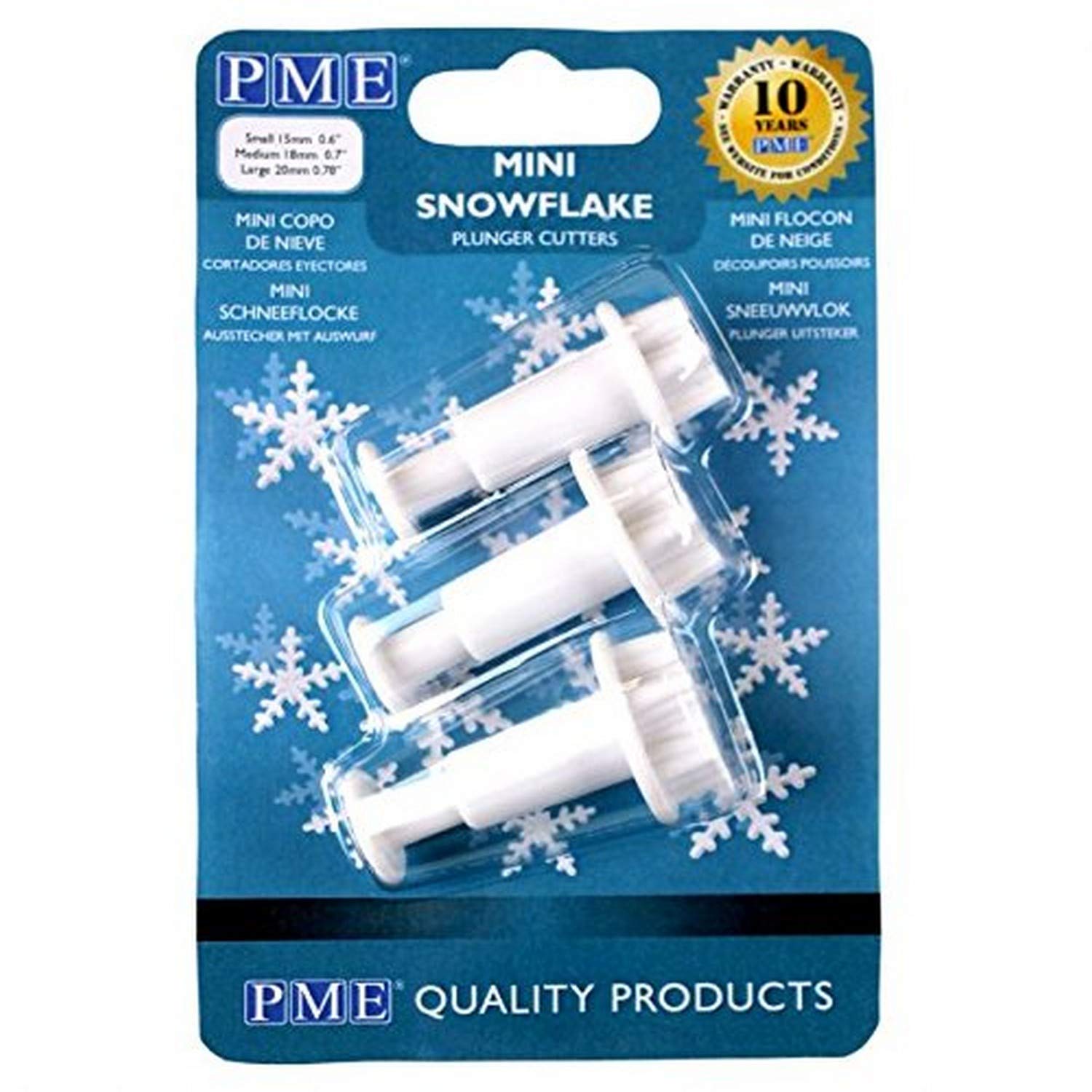 PME Cake Mini Snowflake Plunger Cutters | White Christmas Cookie & Biscuit Presses | 3 x 9.3 x 14.2 cm