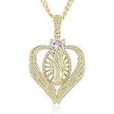 HZMAN Our Lady of Guadalupe Pearl Necklace - Gold-Tone Brass Catholic Rosary Necklace with Virgin Mary Pendant, Dainty Religious Jewelry for Women