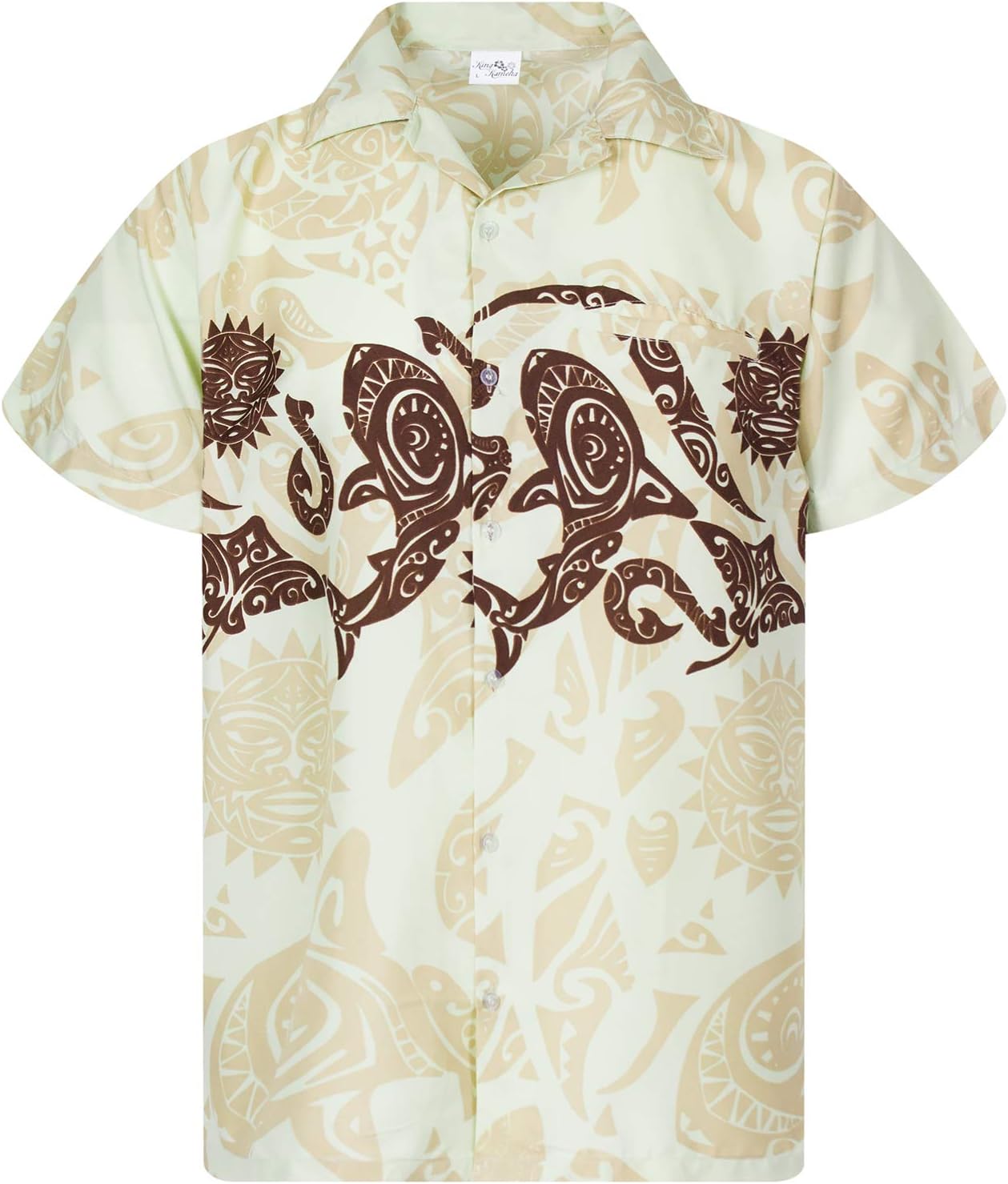 King KamehaFunky Hawaiian Shirt, Shortsleeve, Maori Chest, Beige, XXL
