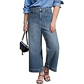 Eytino Plus Size Jeans for Curvy Women High Waisted Wide Leg Stretchy Straight Leg Ankle Denim Pants with Pockets(1X-5X)