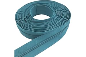 YUEDI 10Yards Bulk Zippers #3 Nylon Coil Zippers by The Yard with 15pcs Auto-lock Zipper Sliders and 10pcs Silver Pulls for Sewing Crafts Bages(#3 Deep Acid Blue)