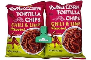 THE GRAFTON WAY Trader Joe's Rolled Corn Tortilla Chips Chili & Lime Flavored with Grafton Way Chip Clip (2 Pack)