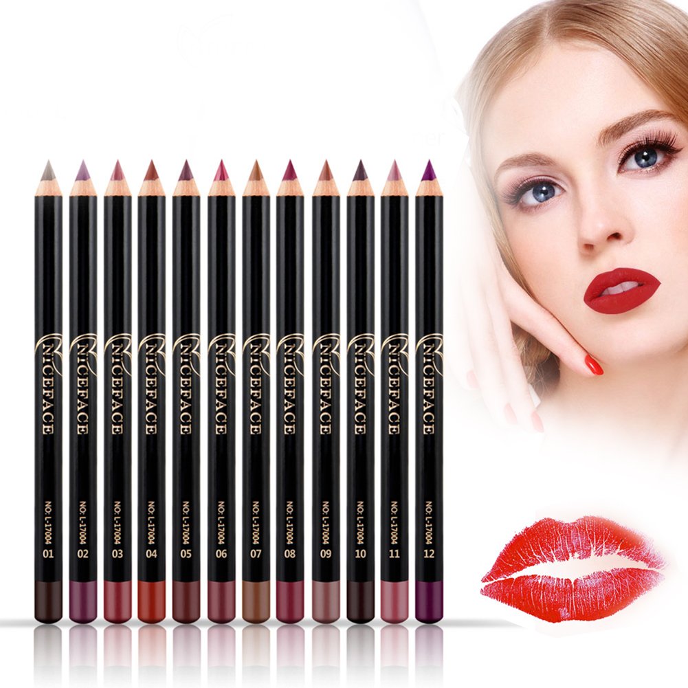 Lip Liner Pencil Set with 12 Colours, Waterproof Long Lasting Matte Makeup Lipstick Lip Liner Pencil Cosmetic Pen Kit for Women Girls