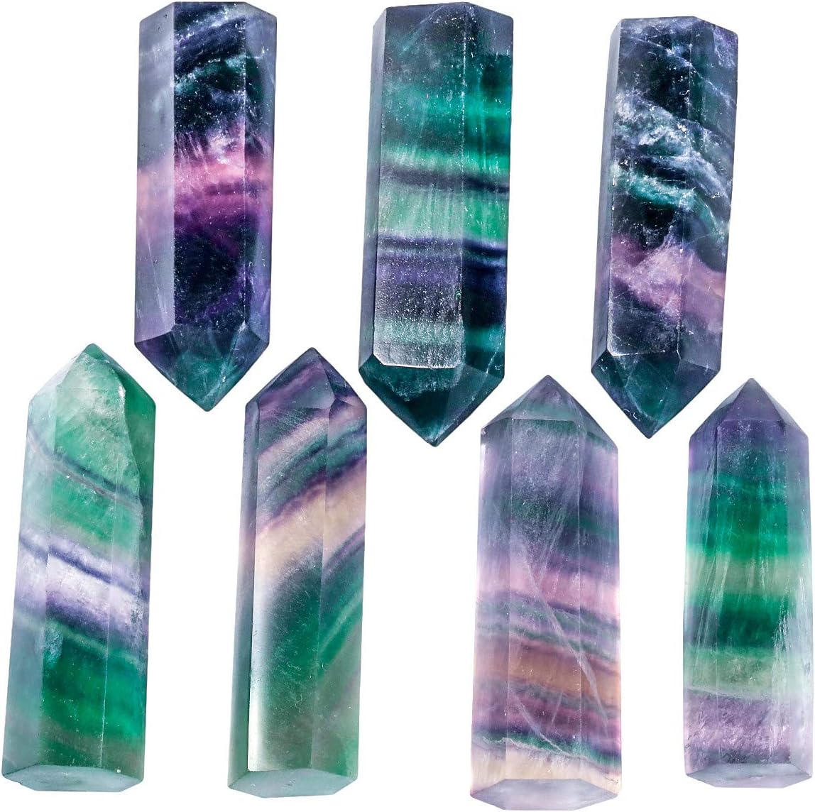 mookaitedecor 7 PCS Healing Crystal Wands 2" Amethyst, Rock Quartz, Rose Quartz, Black Obsidian, Lapis Lazuli, Green Aventurine, Rainbow Fluorite 6 Faceted Reiki Stone for Meditation Therapy Decor: Home & Kitchen