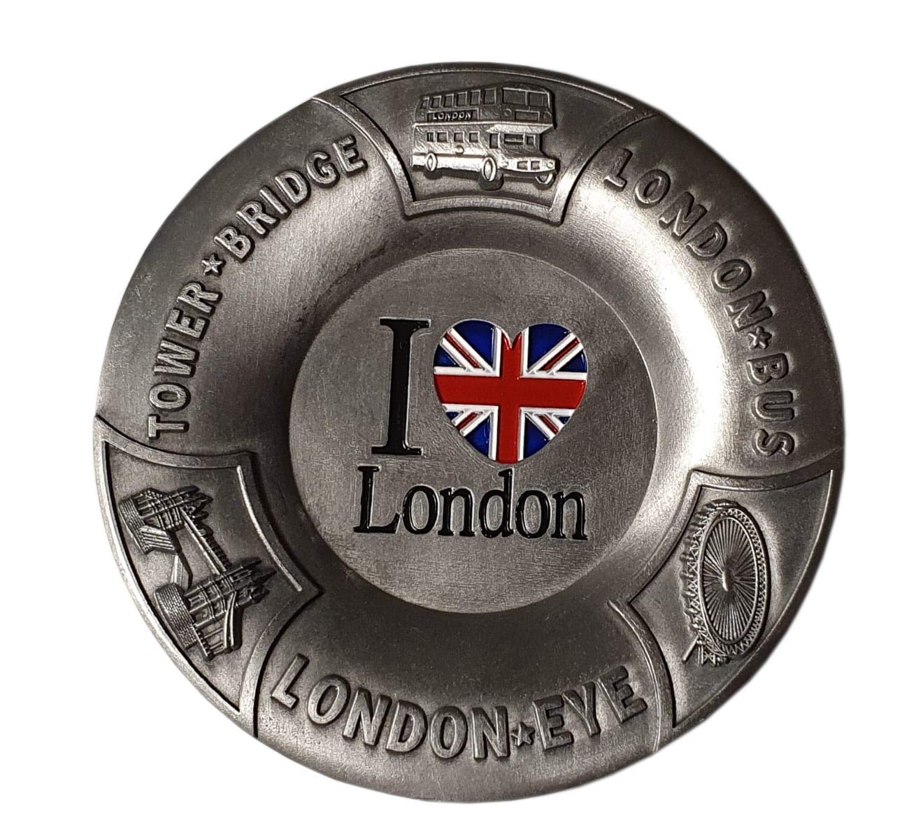 Mini Metal Ashtray, I Love (Union Jack Heart) London with Tower Bridge, Londo...