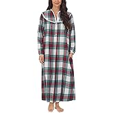 Lanz of Salzburg Sleepwear for Women Classic Long Sleeve Open Neck Soft Flannel Pajama Nightgown