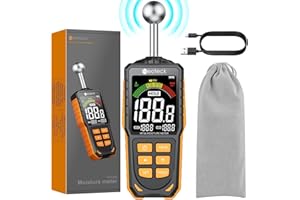 Neoteck Spherical Inductive Moisture Meter 5-40mm Analysis Depth Pinless Moisture Meter with 3-Color LCD Indicator,USB Rechar