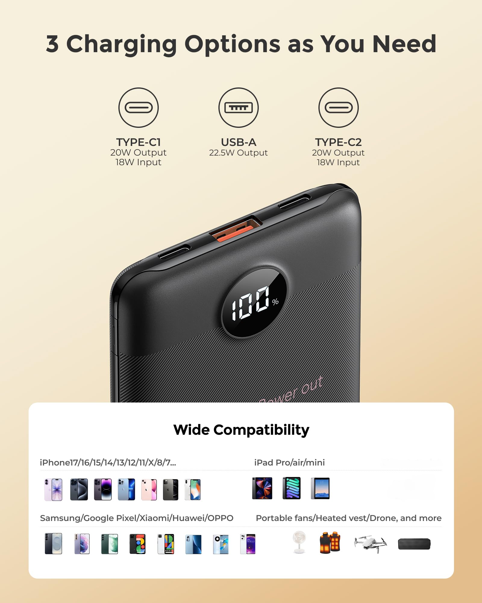 Power Bank 10000mAh 22.5W Mini Powerbank USB C Externe Handyakkus Klein Aber Stark VEEKTOMX Power Bank PD3.0 QC3.0 Kompatibel mit iPhone, Samsung, Xiaomi, Google Pixel, OnePlus, usw 3