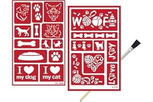 TRENDZEEN 2 Glass Etching Stencils Reusable Template - Cat and Dog Stencils - Glass Etching Dogs Paw Print Etch Stencil, Puppies, Kittens Design - Self Stick Stencils Set with Brush
