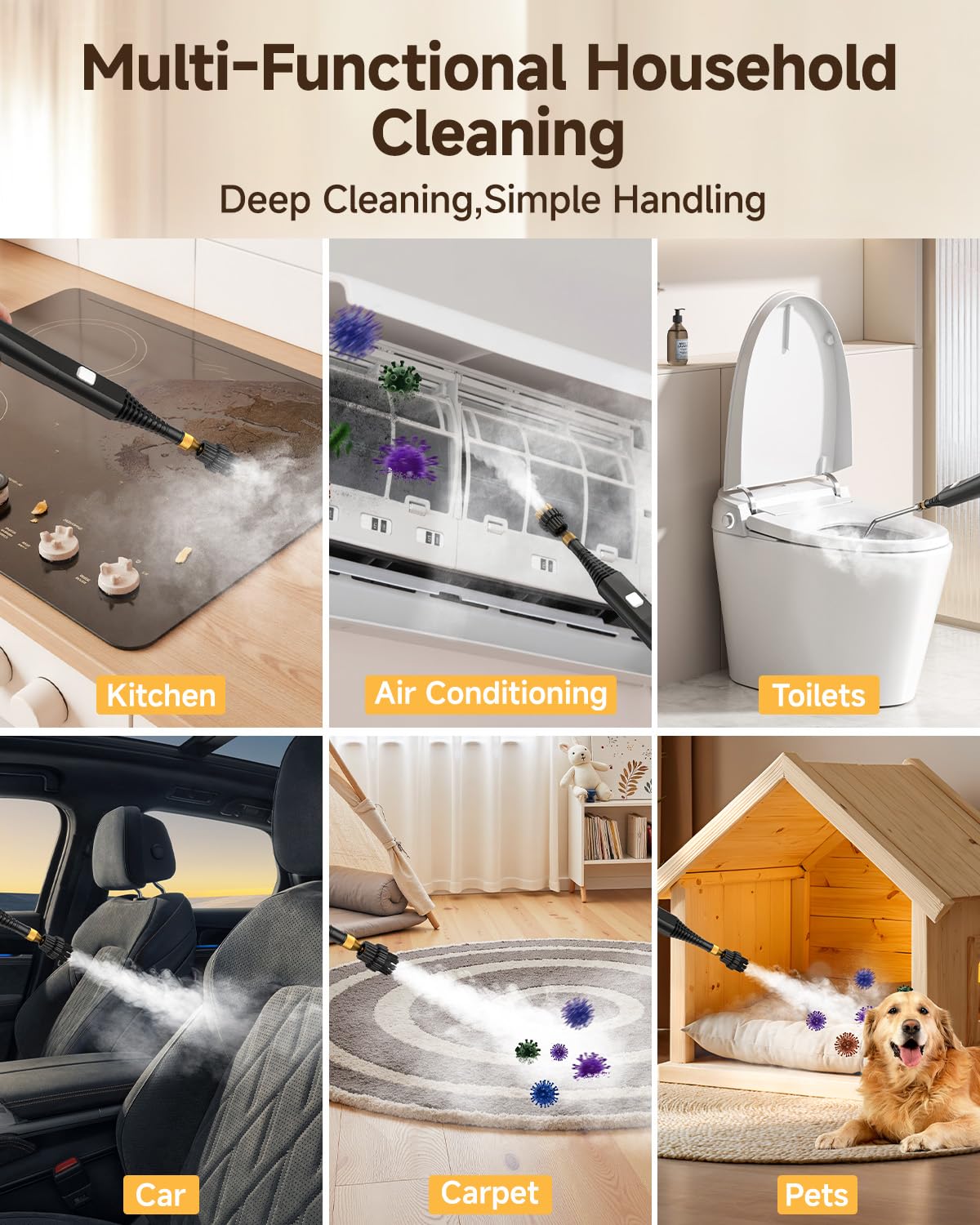 Steam Cleaner for Home, 10s Heat-Up, 2600W Steam Cleaner for Car Detailing, High-Pressure Handheld Steamer for Kitchen, Bathroom, Floors, Upholstery & More