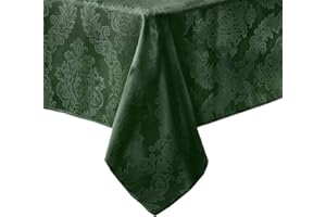 Newbridge Barcelona Luxury Damask Fabric Tablecloth, 100% Polyester, No Iron, Soil Resistant Dining Room, Party Banquet and Holiday Tablecloth, 60 Inch x 102 Inch Oblong/Rectangle, Hunter Green