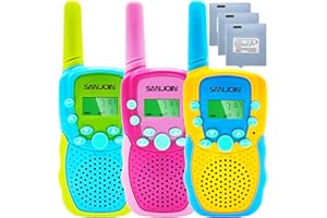 SANJOIN Walkie Talkies for Kids 22 Channels 2 Way Radios Toy with Backlit LCD Flashlight, 3-12 Year Old Boys Girls Gifts Toys 3 Miles Range for Outside, Camping, Hiking（Rechargeable, 3 Pack
