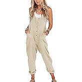 Yeokou Womens Overalls Linen Cotton Jumpsuits Loose Casual Jumpers with Pockets