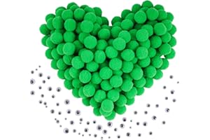 Caydo [400 pcs] - 300 Pieces 1 Inch Green Pompoms with 100 Pieces Wiggle Eyes, Arts and Crafts Pompom Balls for Kids DIY Art Creative Crafts Decorations