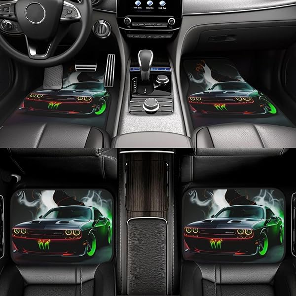 ARTISTIC FABRIC CAR FLOOR MATS-NON-SLIP RUBBER BACKING, FRONT (26.8X17.3IN) & REAR (13X17.3IN) SET-WATER ABSORBING, DURABLE AUTOMOTIVE FLOOR LINERS WITH STYLISH PATTERNS, CYBERPUNK