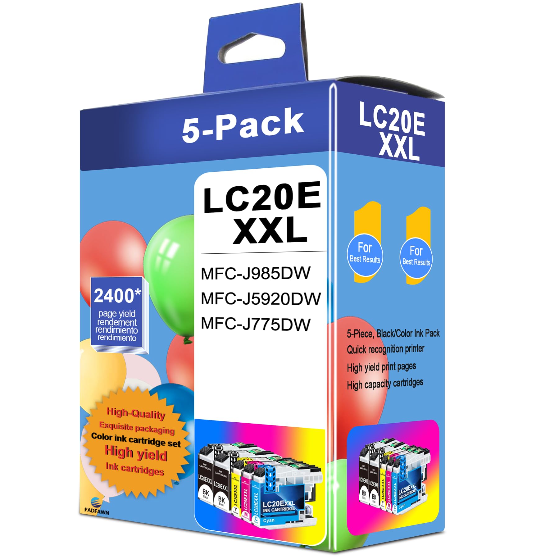 Photo 1 of LC20E XXL High Yield Ink Cartridges Black/Cyan/Magenta/Yellow (5-Pack) Compatible Replacement for Brother MFC-J985DW MFC-J5920DW MFC-J775DW Printer