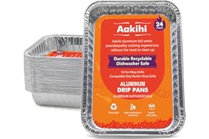 AAKIHI 24 Pack Drip Pan Liners for Ninja OG701/OG751/OG700- Woodfire Outdoor Grill & Smoker - Compatible with Weber Genesis - Spirit - Q Series - Disposable Aluminum Foil Grease Tray