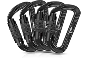 BEIFENG Heavy Duty Lightweight Locking Carabiner Clips 12KN D Ring for Camping Hiking Outdoor Gym etc, Carabiner with Lock Sm