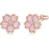 CiNily Mother's Day Gift Opal Stud Earrings for Women Flower Earrings Multi-color Opal Ear Studs 14K Rose Gold | White Gold Hypoallergenic Jewelry for Wedding Birthday Party Birthday Christmas