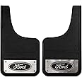 PLASTICOLOR 001837R01 Ford Oval Chrome Plated Heavy-Duty Black Front 12 x 22 Mud Guard Set